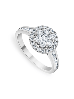 White Gold 0.86ct Diamond Round Halo Channel Ring