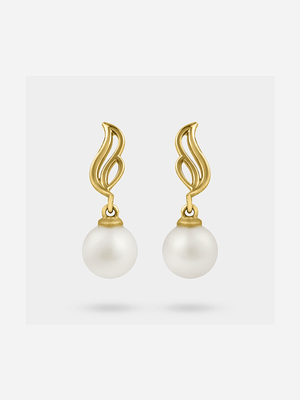 Yellow Gold with 5mm Fresh Water Pearl Drop Earring