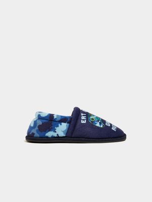 Younger Boy's Navy Gamer & Camo Print Slippers