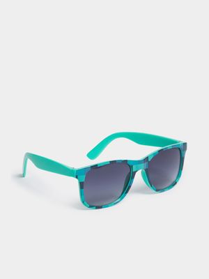 Boy's Blue Check Print Sunglasses