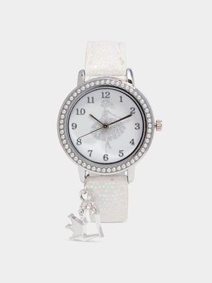 Girl's Silver & White Ballerina Watch
