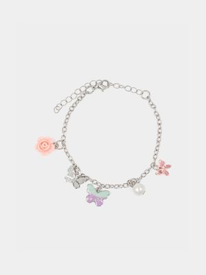 Girl's Silver Butterfly Charm Bracelet