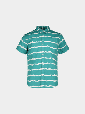 Younger Boy's Aqua Tie Dye Print Short Sleeve Shirt
