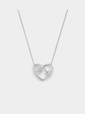 Sterling Silver Cubic Zirconia Women’s Arrow Heart Pendant Necklace