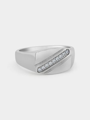 Sterling Silver Cubic Zirconia Men's Statement Dress Ring
