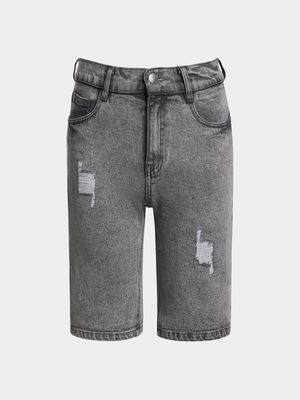 Older Boy's Grey Ripped Denim Shorts