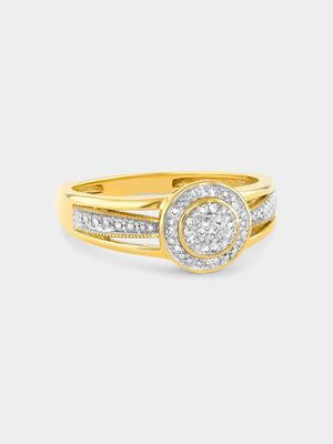 Yellow Gold Diamond& Created Sapphire Round Halo Ring