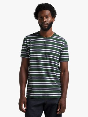 Men's Green, Navy & White Striped T-Shirt