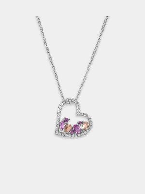 Sterling Silver Cubic Zirconia Women’s Shades of Pink Heart Pendant