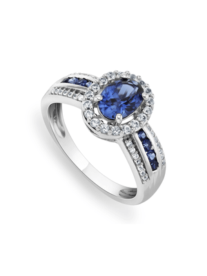 Sterling Silver Created Blue Sapphire Women’s Oval Salsa Ring