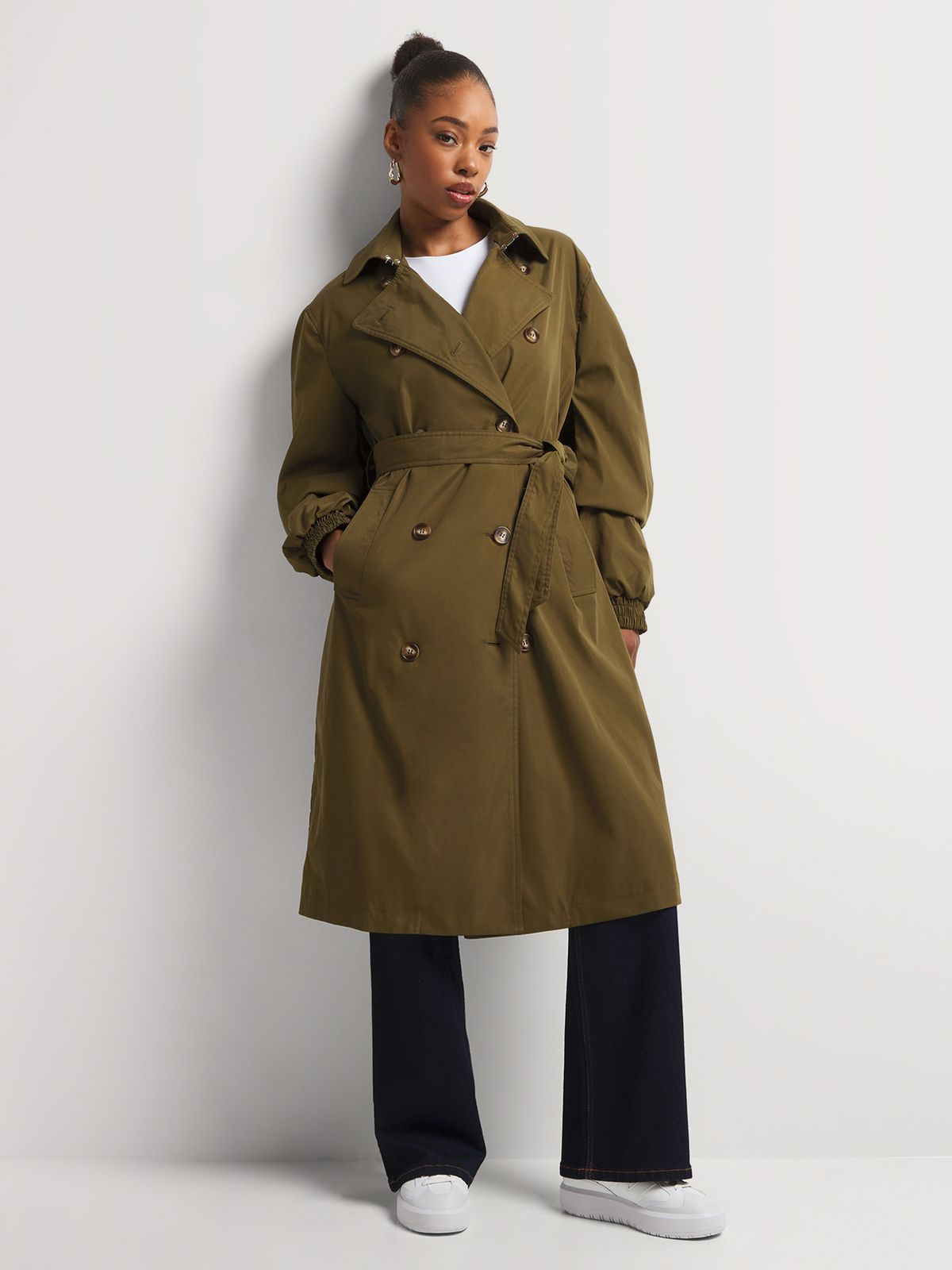 Ruched Sleeve Trench Coat - Bash.com