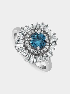 Sterling Silver London Blue Cubic Zirconia Women’s Ballerina Ring