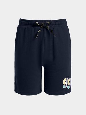 Older Boy's Navy Graphic Print Fleece Shorts