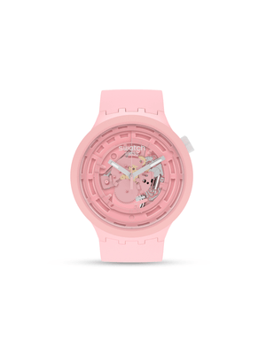 Swatch C-Pink & Skeleton Dial Bio-Sourced Silicone Watch