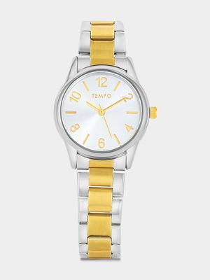 Tempo Gold Plated Silver Toned Dial Two-Tone Bracelet Watch
