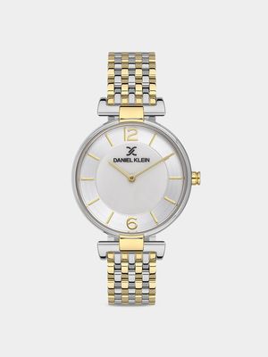 Daniel Klein Silver Plated Silver Tone Dial Two-Tone Bracelet Watch