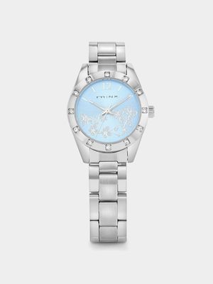 Minx Silver Plated Blue Flower Dial Bracelet Watch