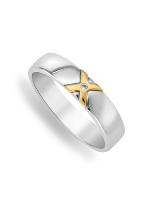 Yellow Gold & Sterling Silver, Cubic Zirconia Cross Ring