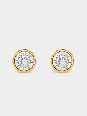 Gold Plated Sterling Silver Cubic Zirconia Round Tube Stud Earrings