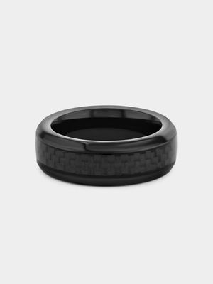 Stainless Steel Black Plated Forged Carbon Ring