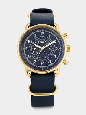Tempo Premium Gold Plated Blue Dial Blue Leather Watch