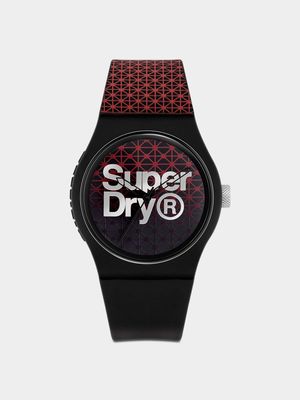 Superdry Men's Urban Geo Sport Black & Red Silicone Watch