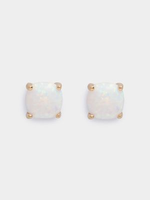 18ct Gold Plated 4 Claw Opal Stud Earrings