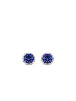 Yellow Gold & Sterling Silver,Blue Crystal Halo Stud Earrings