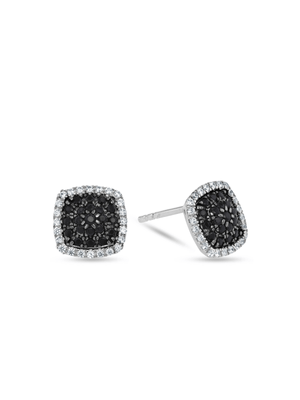 Sterling Silver Black Nano Gemstone Cushion Halo Women’s Stud Earrings