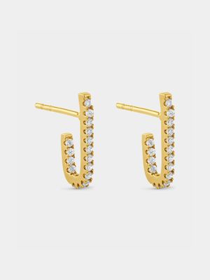 Yellow Gold Cubic Zirconia Curved Stud Earrings