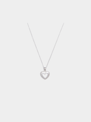 Sterling Silver Open Heart With CZ Edge Pendant on
