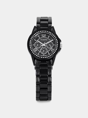 Tempo Black Plated Black Multi Dial Bracelet Watch