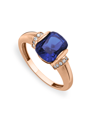 Rose Gold, Blue & Clear Cubic Zirconia Women’s Cushion  Ring