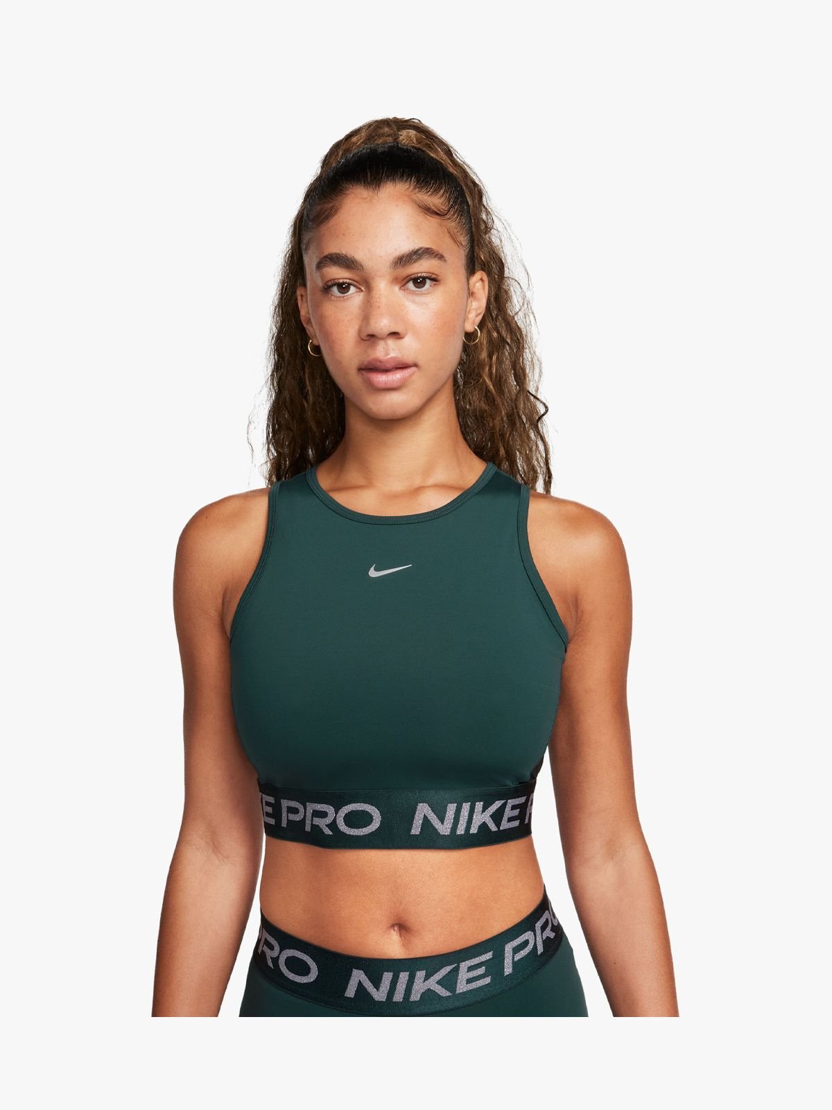 Womens Nike Pro Dri Fit Crop Shine Jungle Green Cropped Tank Top