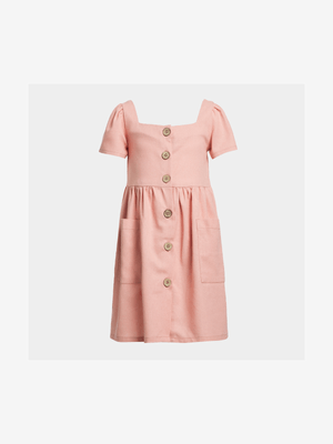 Older Girl's Pink Button Front Dress