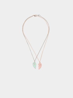 Girl's Rose Gold & Silver Best Friends Necklace Set