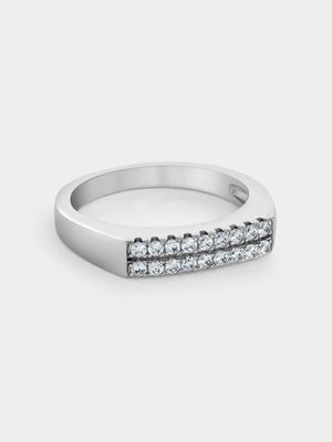 Sterling Silver Cubic Zirconia Men's Pave Ring