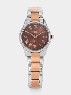 Tempo Rose Plated Chocolate Dial Two-Tone Bracelet Watch
