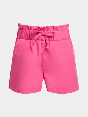 Older Girl's Bright Pink Paperbag Shorts