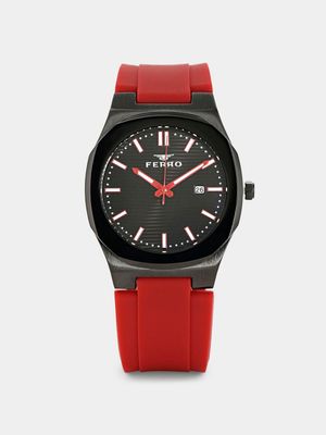 Ferro Men’s Black Plated Black Dial Red Rubber Watch