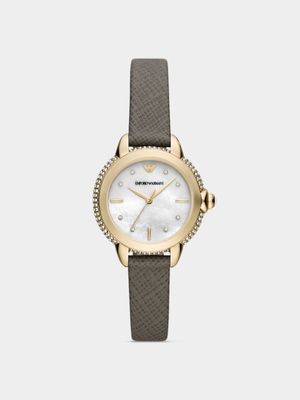 Emporio Armani Women's Gold Plated Stainless Steel & Taupe Leather Watch