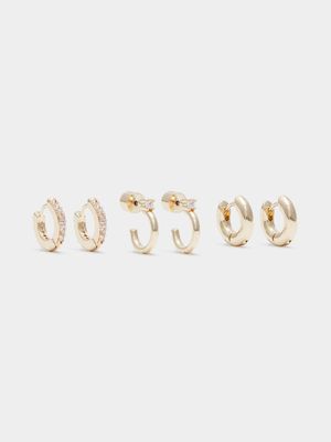 Gold Plated 3 Pack Huggies Earrings