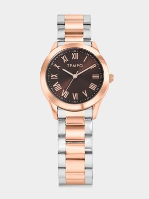 Tempo Rose Plated Brown Dial Two-Tone Bracelet Watch
