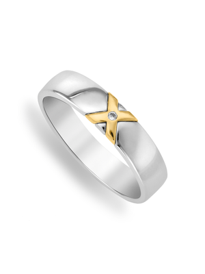 Yellow Gold & Sterling Silver, Cubic Zirconia Cross Design Ring