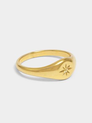 Stainless Steel 18ct Gold Plated Waterproof Star Setting Ring Size P