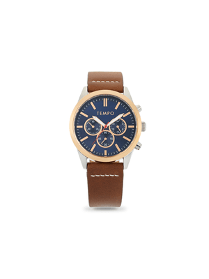 Blue Dial Tempo Men's Brown Leather Watch