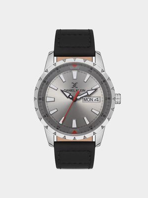 Daniel Klein Silver Plated Grey Dial Black Leather Watch