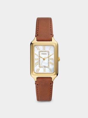 Fossil Raquel Gold Plated Stainless Steel Brown Leather Watch