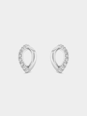 Sterling Silver Cubic Zirconia Open Pointed Stud Earrings