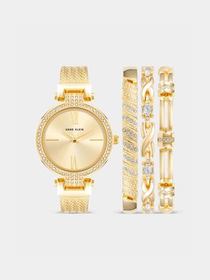Anne Klein Gold Plated Bracelet, Bangle & Watch Set